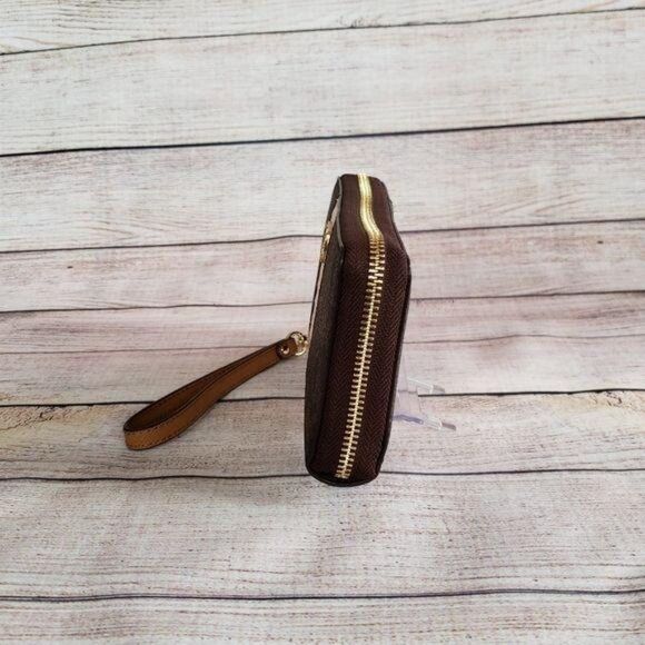 Michael Kors Signature Continental Zip Around Wallet Wristlet Metallic Logo - Picture 4 of 13